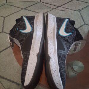 Black and White High-Top Sneakers with Blue Accents